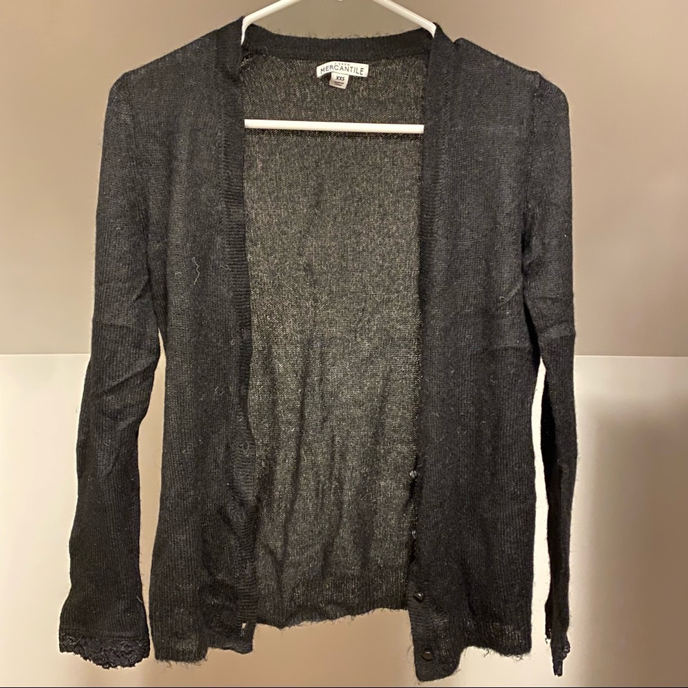 J. Crew Women’s Alpaca Blend Cardigan Sz XXS Black Lace Trim Y2K Button Front